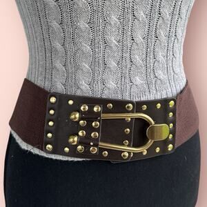 Womens Wide Y2K Boho Faux Leather Belt Brown Stretch Chunky Fairy Grunge 30”-38”